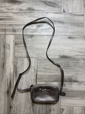 Coach Metallic Gunmetal Camera Crossbody with Bow Accent